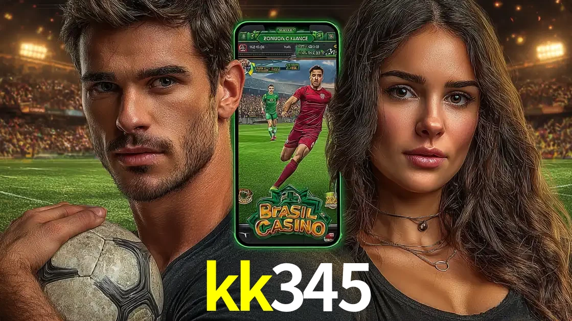 Homem segurando uma bola de futebol e uma mulher ao lado de um smartphone exibindo o jogo de apostas esportivas da kk345. Faça seu palpite no cassino online.